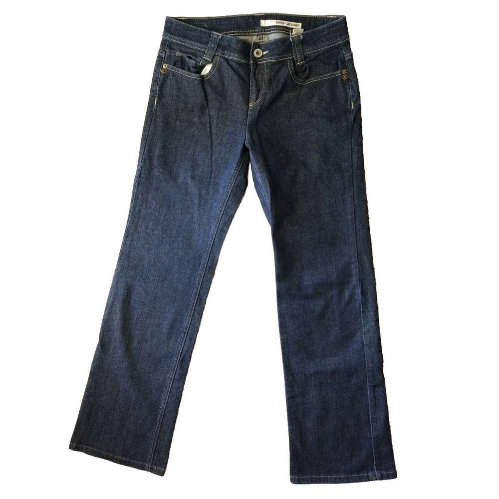 DKNY Jeans Men 30X30 Blue Straight Leg Dark Wash 100% Cotton Denim Yellow Stitch